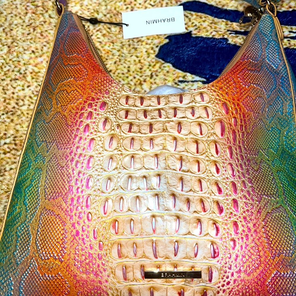 Brahmin Multi Abalone Tabitha Shoulder Bag Tri-Color Cobra Snake Embossed
